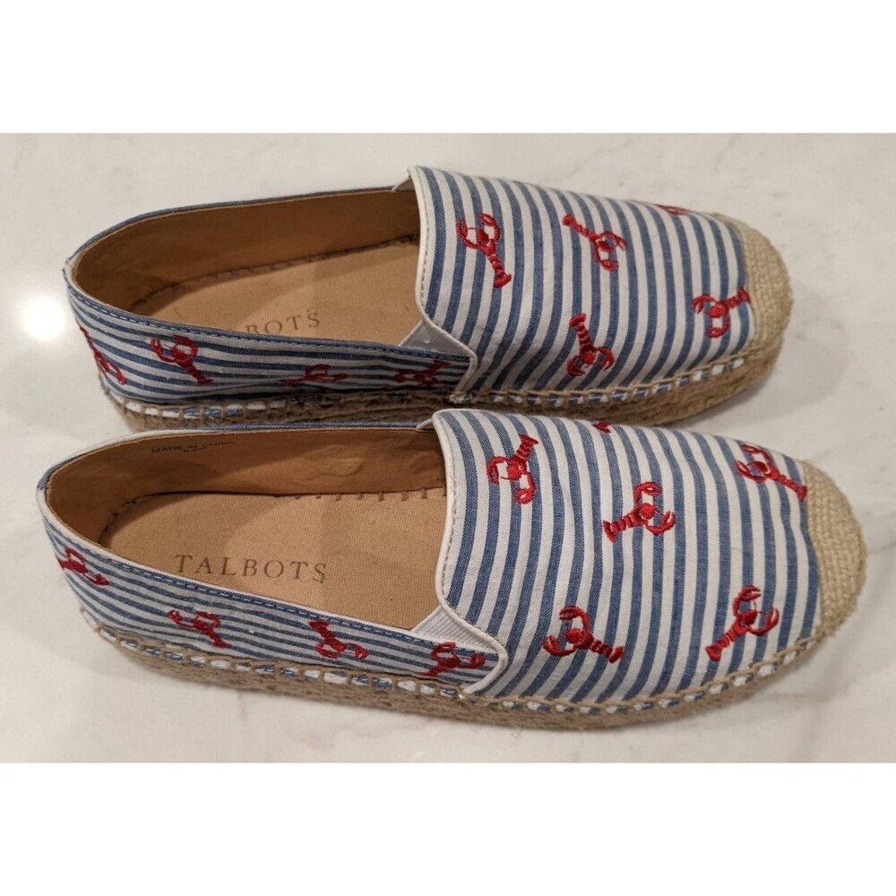 NEW~Talbots Quinn Platform Espadrilles Lobster Print Seersucker Slip-On Shoe 5.5 - Picture 6 of 11